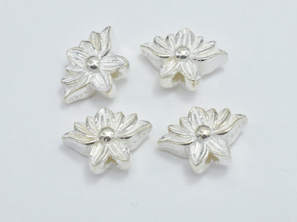 1pc 925 Sterling Silver Bead, Lotus Flower, 12x9mm, 4.7mm Thick-Metal Findings & Charms-BeadXpert