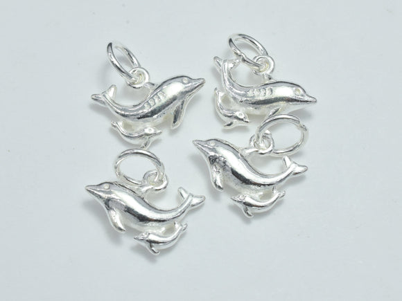 2pcs 925 Sterling Silver Charms, Dolphin Charms, 13x9mm-BeadXpert
