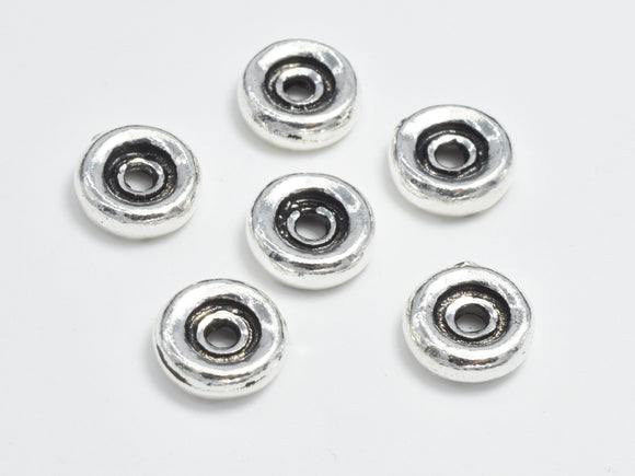 4pcs 925 Sterling Silver Beads-Antique Silver, 6.8mm Rondelle Beads, Big Hole Spacer Beads, 6.8x2.2mm-BeadXpert