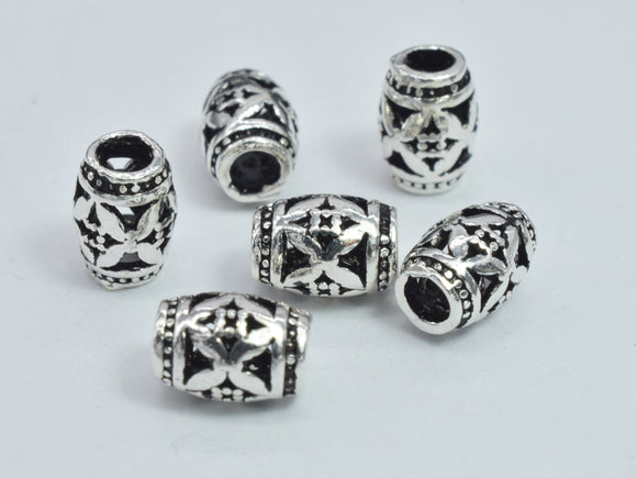 4pcs 925 Sterling Silver Beads-Antique Silver, 5x7mm, Filigree Drum Beads, Big Hole Beads, Spacer Beads, Hole 2.4mm-BeadXpert