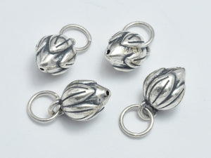 4pcs 925 Sterling Silver Charms - Antique Silver, Lotus Bud, Flower Bud Charms, 8x6.5mm-BeadXpert