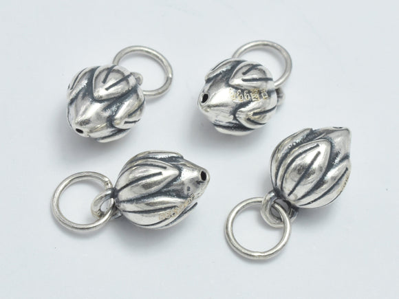 4pcs 925 Sterling Silver Charms - Antique Silver, Lotus Bud, Flower Bud Charms, 8x6.5mm-BeadXpert