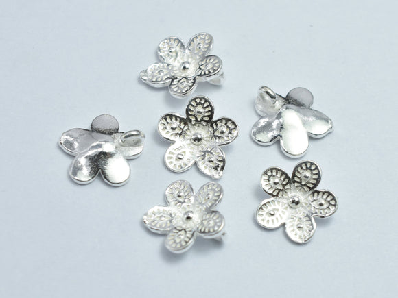 4pcs 925 Sterling Silver Flower Charms, 9.5mm-BeadXpert