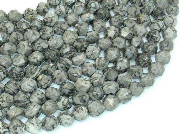 Gray Picture Jasper Beads, 8mm Star Cut Faceted Round-Gems: Round & Faceted-BeadXpert