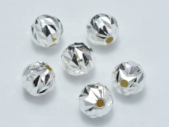 6pcs 6mm 925 Sterling Silver Beads, 6mm Faceted Round Beads-Metal Findings & Charms-BeadXpert