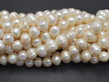 Fresh Water Pearl Beads-White, 8.5-10mm Potato Beads, 13.5 Inch-BeadXpert