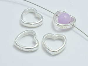 2pcs 925 Sterling Silver Heart Bead Frames, 10.5x10mm-Metal Findings & Charms-BeadXpert