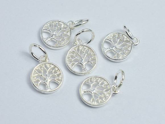 4pcs 925 Sterling Silver Coin Charms, Tree Charms, 8mm-BeadXpert