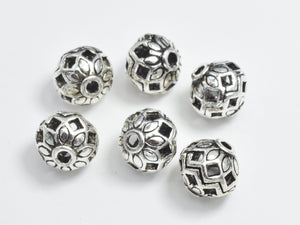 2pcs 925 Sterling Silver Beads-Antique Silver, 8x7mm Rondelle Beads, Filigree Spacer Beads-BeadXpert