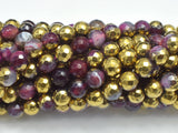 Mystic Coated Banded Agate - Fuchsia & Gold, 6mm, Faceted-BeadXpert