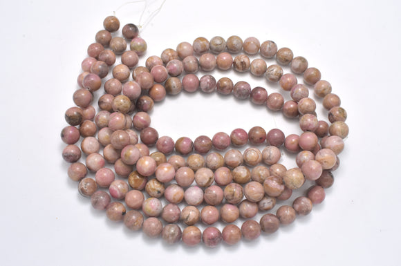 Rhodonite Beads, Light Pink, 8mm, Round Beads-BeadXpert