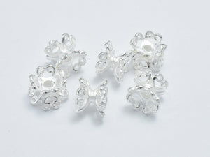 4pcs 925 Sterling Silver Bead Caps, 6.5mm Double Bead Caps, Flower Bead Caps-Metal Findings & Charms-BeadXpert