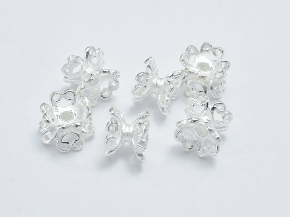 4pcs 925 Sterling Silver Bead Caps, 6.5mm Double Bead Caps, Flower Bead Caps-Metal Findings & Charms-BeadXpert
