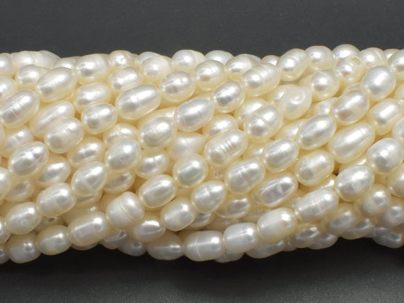 Fresh Water Pearl Beads-White, Approx. 5x7mm Rice Beads, 14.5 Inch-Pearls & Glass-BeadXpert
