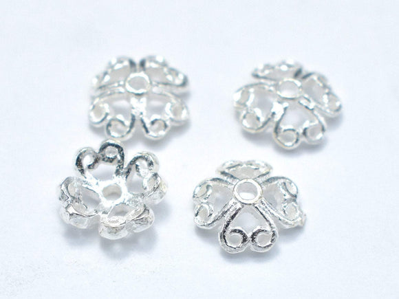 7.5mm 925 Sterling Silver Bead Caps, 7.5x2.5mm Flower Bead Caps, 10pcs-Metal Findings & Charms-BeadXpert