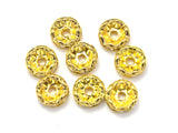 Rhinestone, 8mm, Finding Spacer Round, Clear, Gold plated Brass, 30 pieces-Metal Findings & Charms-BeadXpert