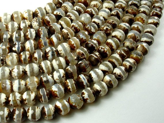 Tibetan Agate Beads, 8mm Faceted Round Beads, 12.5 Inch-Agate: Round & Faceted-BeadXpert