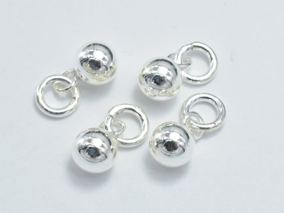 4pcs 925 Sterling Silver Charm, Ball Charm, 5mm Round Ball with 5mm Closed Jump Ring-Metal Findings & Charms-BeadXpert