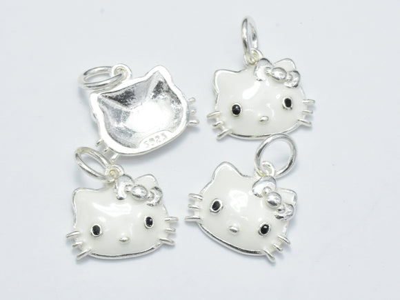 1pcs 925 Sterling Silver Charm-Enamel White Kitty Charm, Kitty Pendant-Metal Findings & Charms-BeadXpert