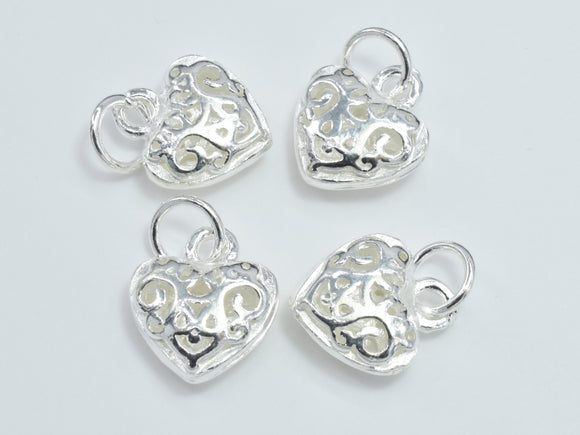 2pcs 925 Sterling Silver Charm, Filigree Heart Charm, 10x12mm-Metal Findings & Charms-BeadXpert