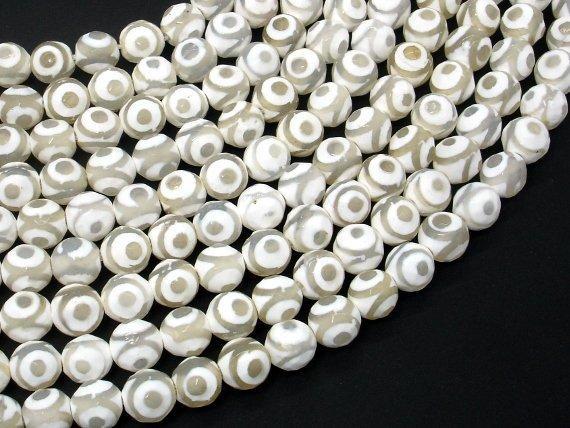 Tibetan Agate Beads, White, 8mm Faceted Round-Agate: Round & Faceted-BeadXpert