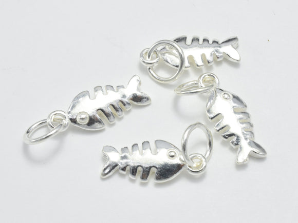 4pcs 925 Sterling Silver Charms, Fish Charm, 13x5.5mm-Metal Findings & Charms-BeadXpert
