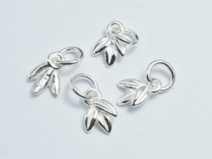 4pcs 925 Sterling Silver Leaf Charms, 6x9mm-BeadXpert