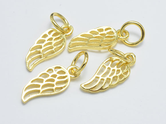 4pcs 24K Gold Vermeil Angel Wing Charm, 925 Sterling Silver Charm, Angel Wing Pendant, 6x15mm-Metal Findings & Charms-BeadXpert