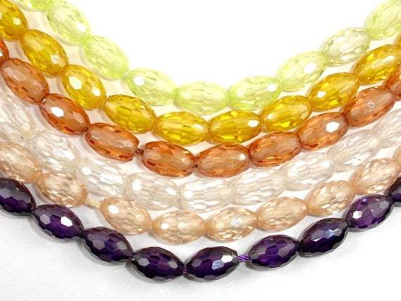 CZ beads, 6 x 9 mm Faceted Rice Beads-Cubic Zirconia-BeadXpert