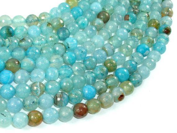Light Blue Dragon Vein Agate Beads, 8mm Faceted Round-Agate: Round & Faceted-BeadXpert