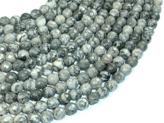 Gray Picture Jasper Beads, 6mm Faceted Round Beads-Gems: Round & Faceted-BeadXpert