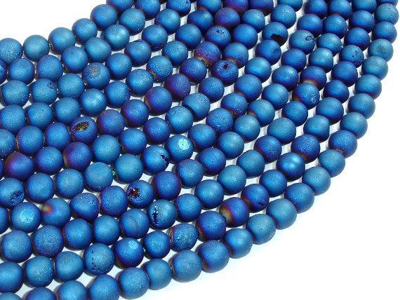 Druzy Agate Beads, Blue Geode Beads, 6mm, Round-Agate: Round & Faceted-BeadXpert