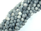 Matte Black Line/ Spider Web Jasper, Silk Stone, 8mm Round beads-Gems: Round & Faceted-BeadXpert