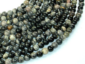 Black Silver Leaf Jasper, 6mm (6.5mm) Round Beads-Gems: Round & Faceted-BeadXpert