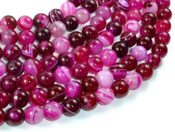 Banded Agate Beads, Striped Agate, Fuchsia, 10mm Round Beads-Agate: Round & Faceted-BeadXpert