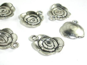 Flower Charms, Zinc Alloy, Antique Silver Tone 20pcs-Metal Findings & Charms-BeadXpert
