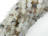 Frosted Matte Agate-White, Gray, 6mm Round Beads-Agate: Round & Faceted-BeadXpert