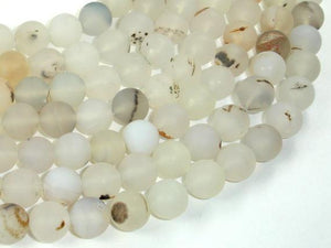 Frosted Matte Agate-White, Gray, 10mm Round Beads-Agate: Round & Faceted-BeadXpert