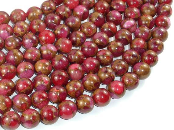 Mosaic Stone Beads, Red, 10mm Round Beads-Gems: Round & Faceted-BeadXpert
