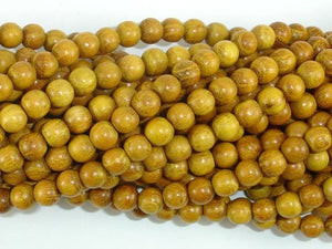 Yellow Wood Beads, Nangka Wood Beads, 6mm(5.8mm) Round Beads, 23 Inch-Wood-BeadXpert