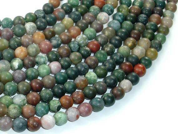 Matte Indian Agate Beads, Fancy Jasper Beads, 6mm-Gems: Round & Faceted-BeadXpert