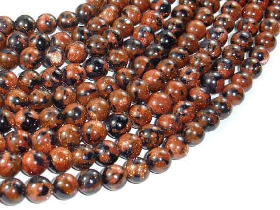 Gold Blue Sand Stone Beads, 8mm Round Beads-Gems: Round & Faceted-BeadXpert