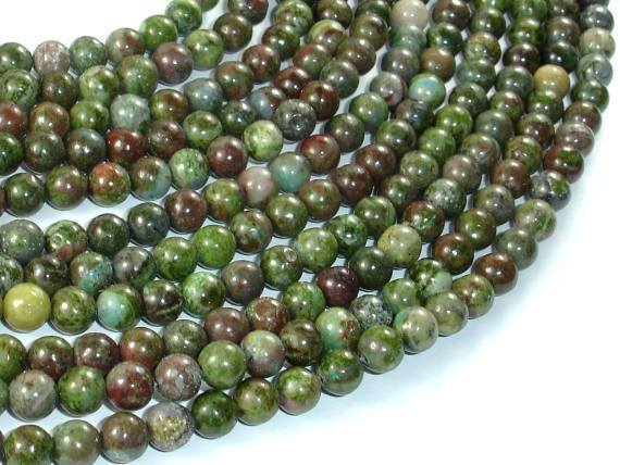 Green Rainforest Jasper Beads, Cuprite, 6mm Round Beads-Gems: Round & Faceted-BeadXpert
