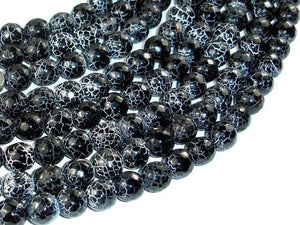 Black Crackle Agate, 10mm (9.5mm) Faceted Round Beads, 14 Inch-Agate: Round & Faceted-BeadXpert