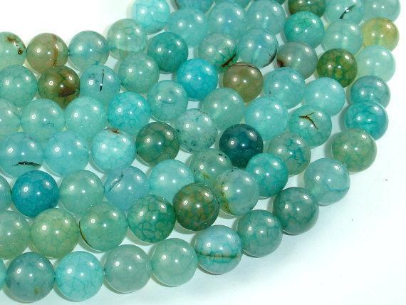 Dragon Vein Agate Beads, Sea Blue, 10mm Round Beads-Agate: Round & Faceted-BeadXpert