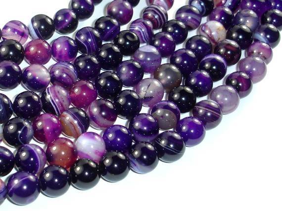 Banded Agate Beads, Purple, 10mm(10.3mm) Round-Agate: Round & Faceted-BeadXpert