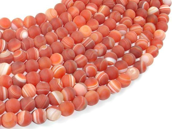 Matte Banded Agate Beads, Red & Orange, 8mm Round Beads-Agate: Round & Faceted-BeadXpert