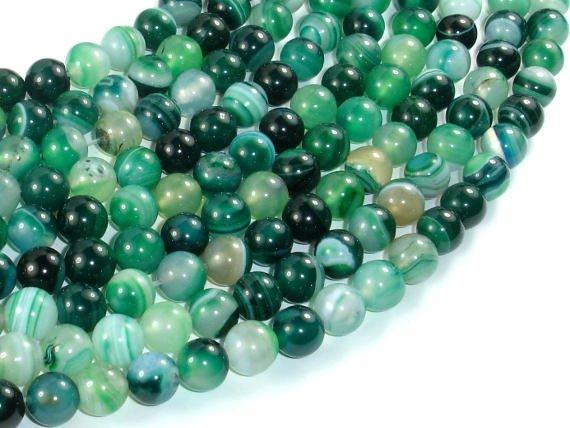 Banded Agate Beads, Green, 8mm(8.3mm)-Agate: Round & Faceted-BeadXpert