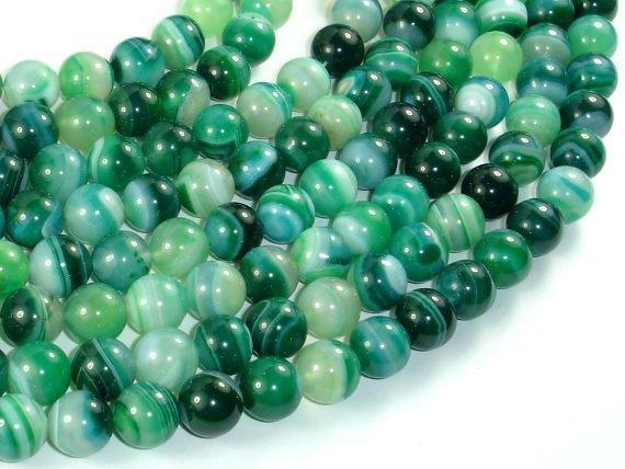 Banded Agate Beads, Green, 10mm(10.5mm)-Agate: Round & Faceted-BeadXpert