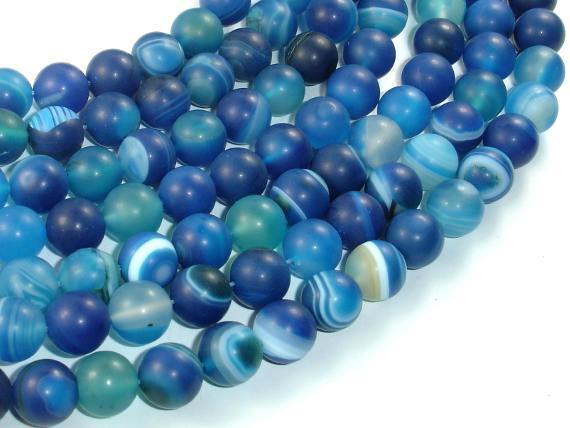 Matte Banded Agate Beads, Blue, 10mm Round Beads-Agate: Round & Faceted-BeadXpert